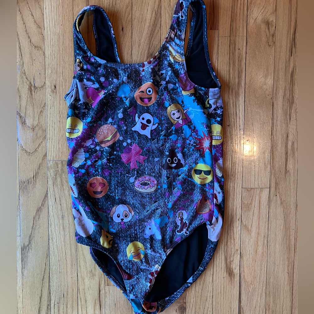 Girls terez bathing suit! Denim base design with emojis!